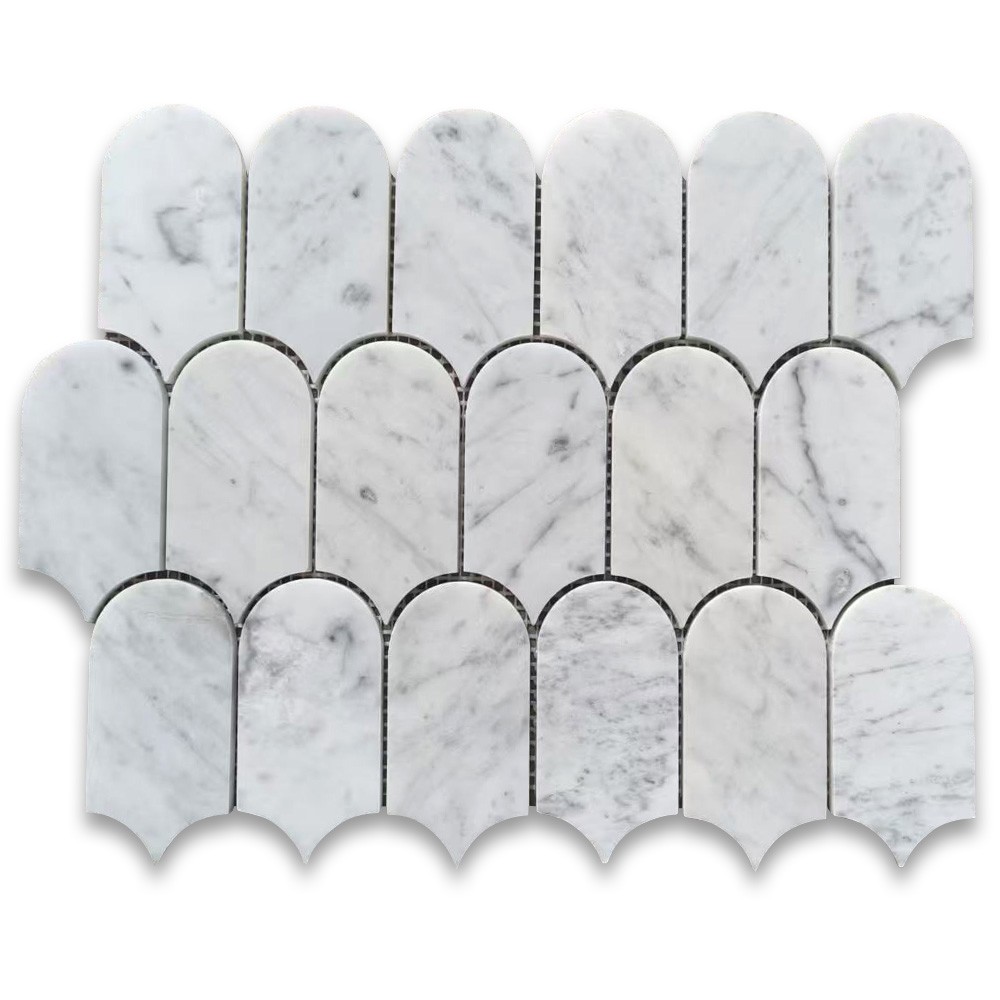 C995XP Carrara White Marble Arched Domed Mermaid Fish Scale Tile Polished