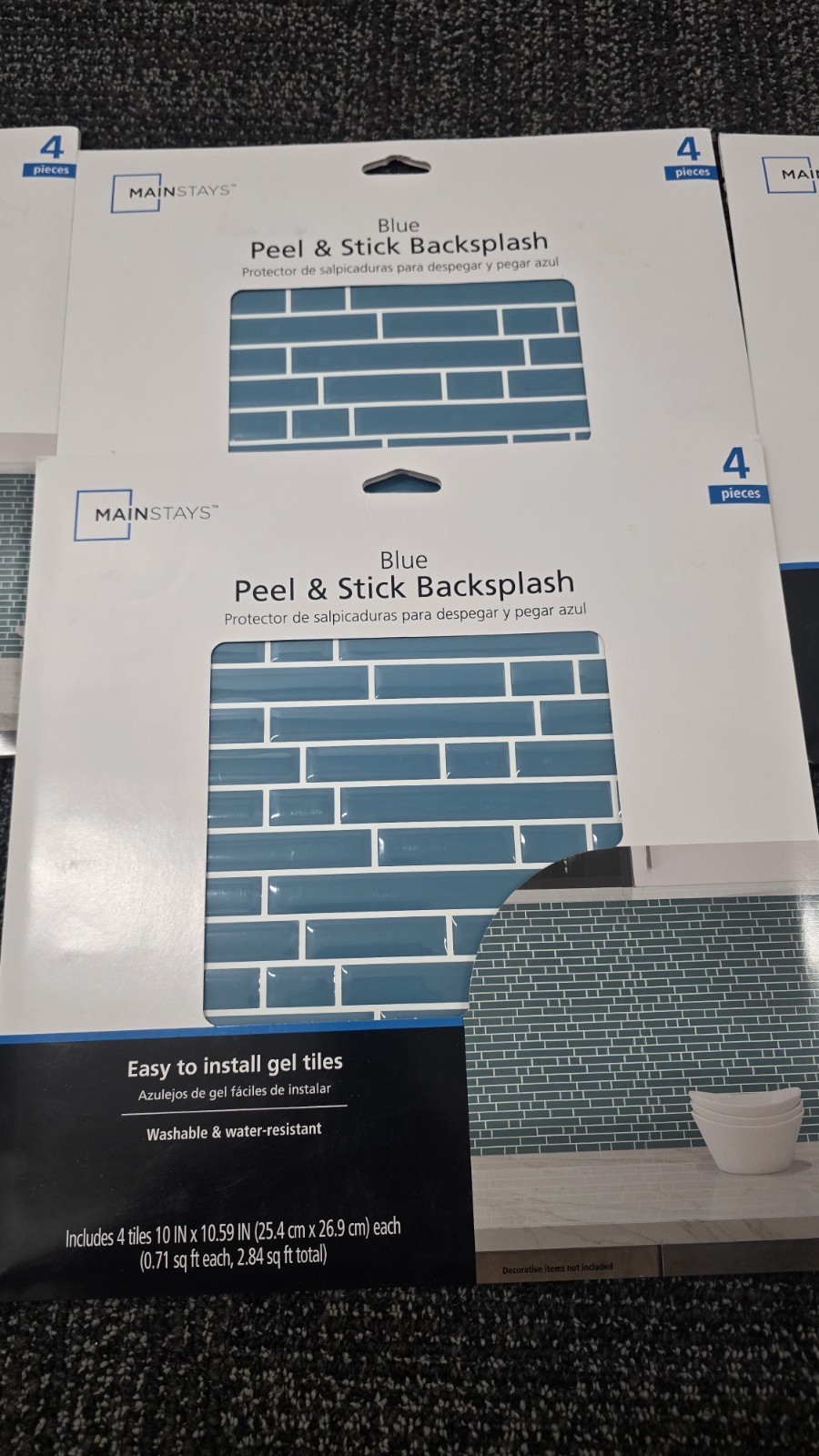 Mainstays Blue Peel & Stick Backsplash Easy To Install Gel Tiles