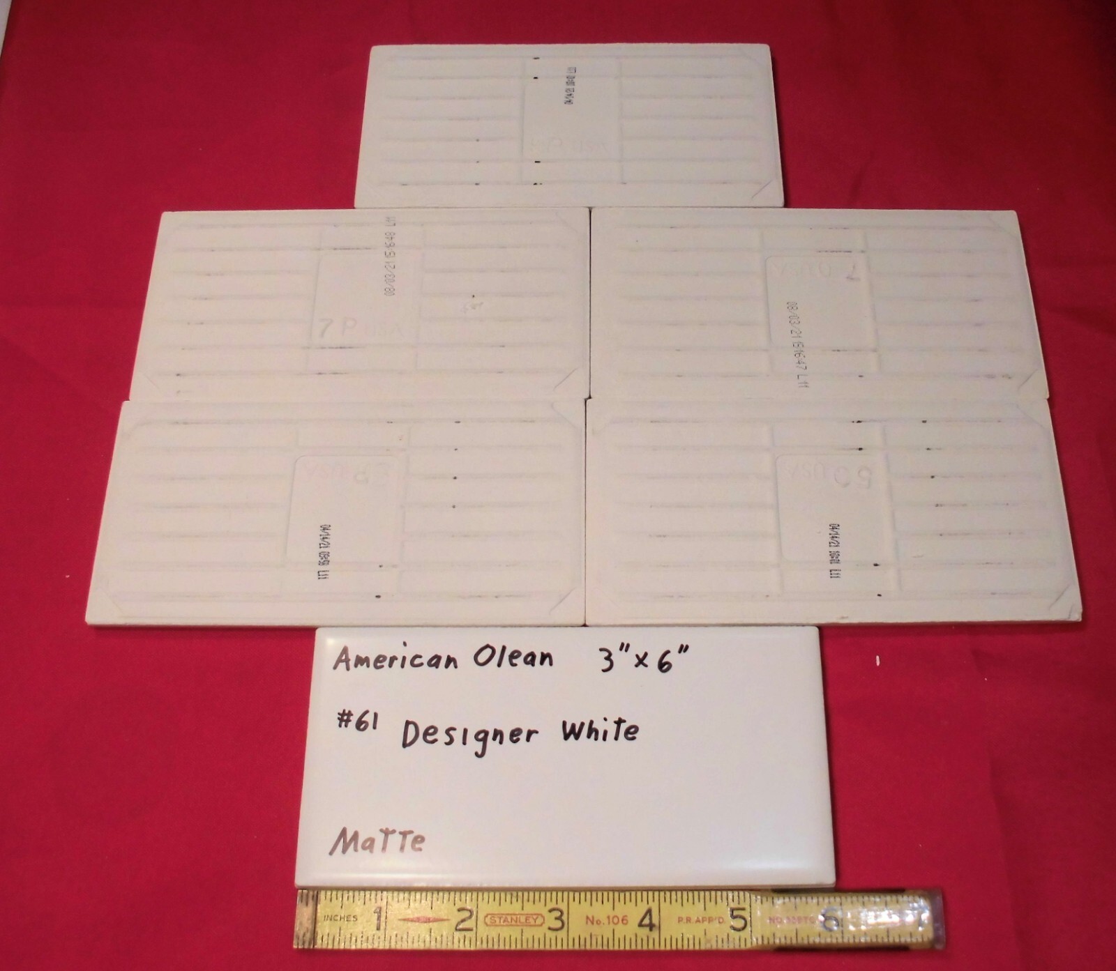 6 pieces: #61 Designer White: Matte Ceramic Subway Tiles by American Olean, NEW