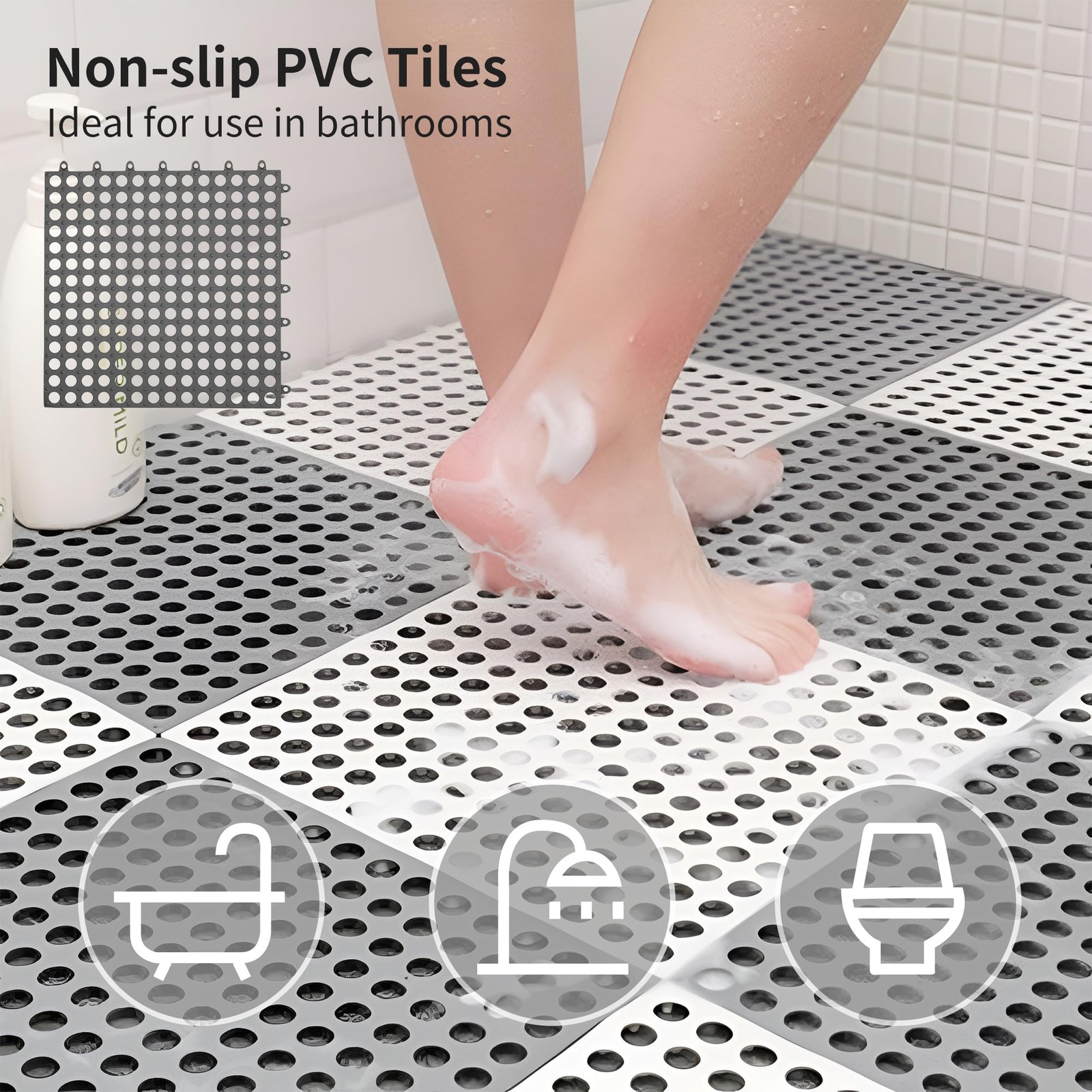 12 Pack 12″ x 12″ Interlocking Floor Tiles with Drain Holes Soft PVC Non Slip…