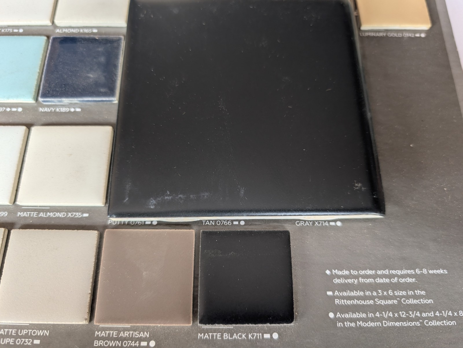 4 pcs Daltile Matte Black ceramic tile 4 1/4″ Thinset BULLNOSE S4449 AO 64