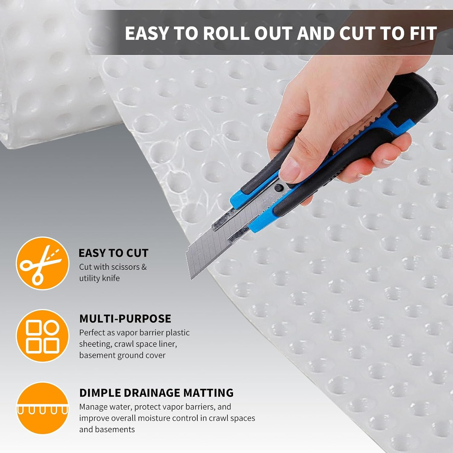 Dimple Drainage Matting 3.3’ X 50’ High-Density Polyethylene Foundation Drainage
