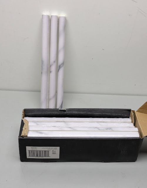 Greecian White Pencil Molding 0.75 in. x 1 in. Polished Resin Wall Tile-20/case