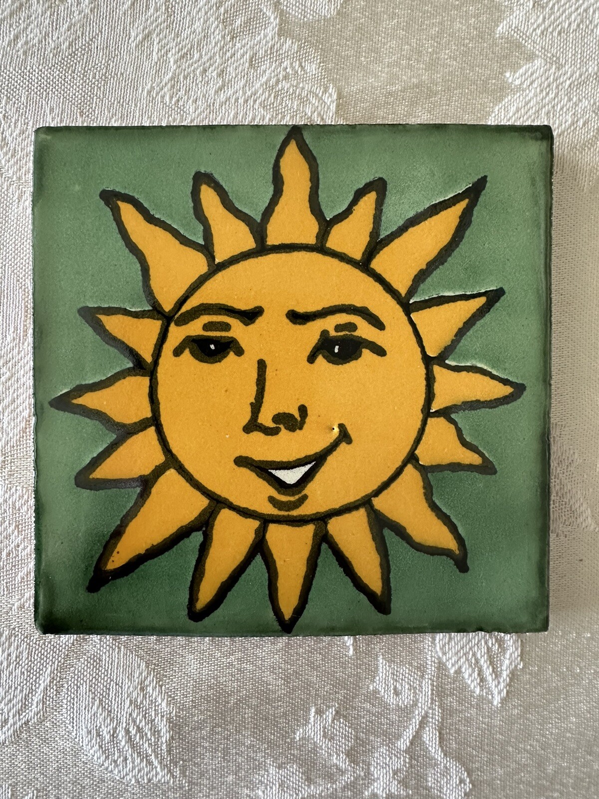 Mexican Red Clay Tile Folk Art Sun Handmade Talavera Backsplash Hand painted 4″