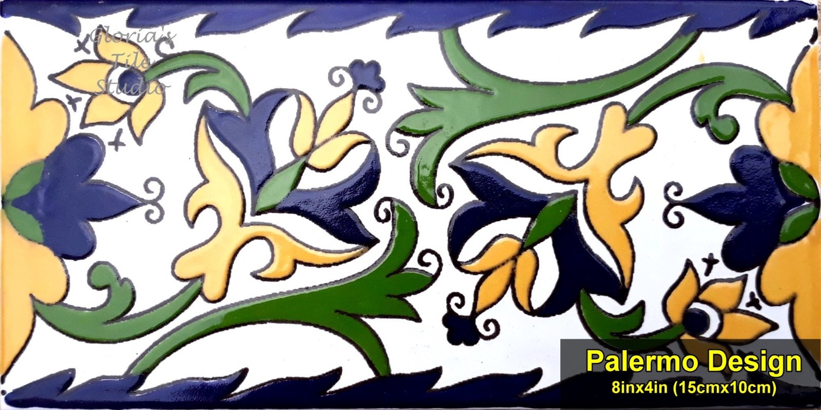 Decorative Border Tiles, High End Design, Hand Painted, One of a Kind (8inx4in)