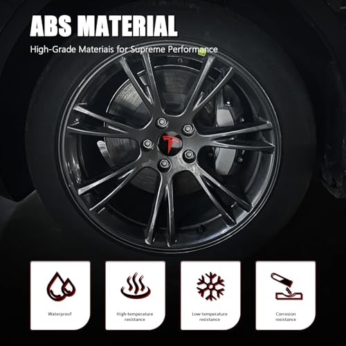 4 PCS Wheel Center Hub Cap Sticker for Model 3 / Model Y, Glossy Black & Red