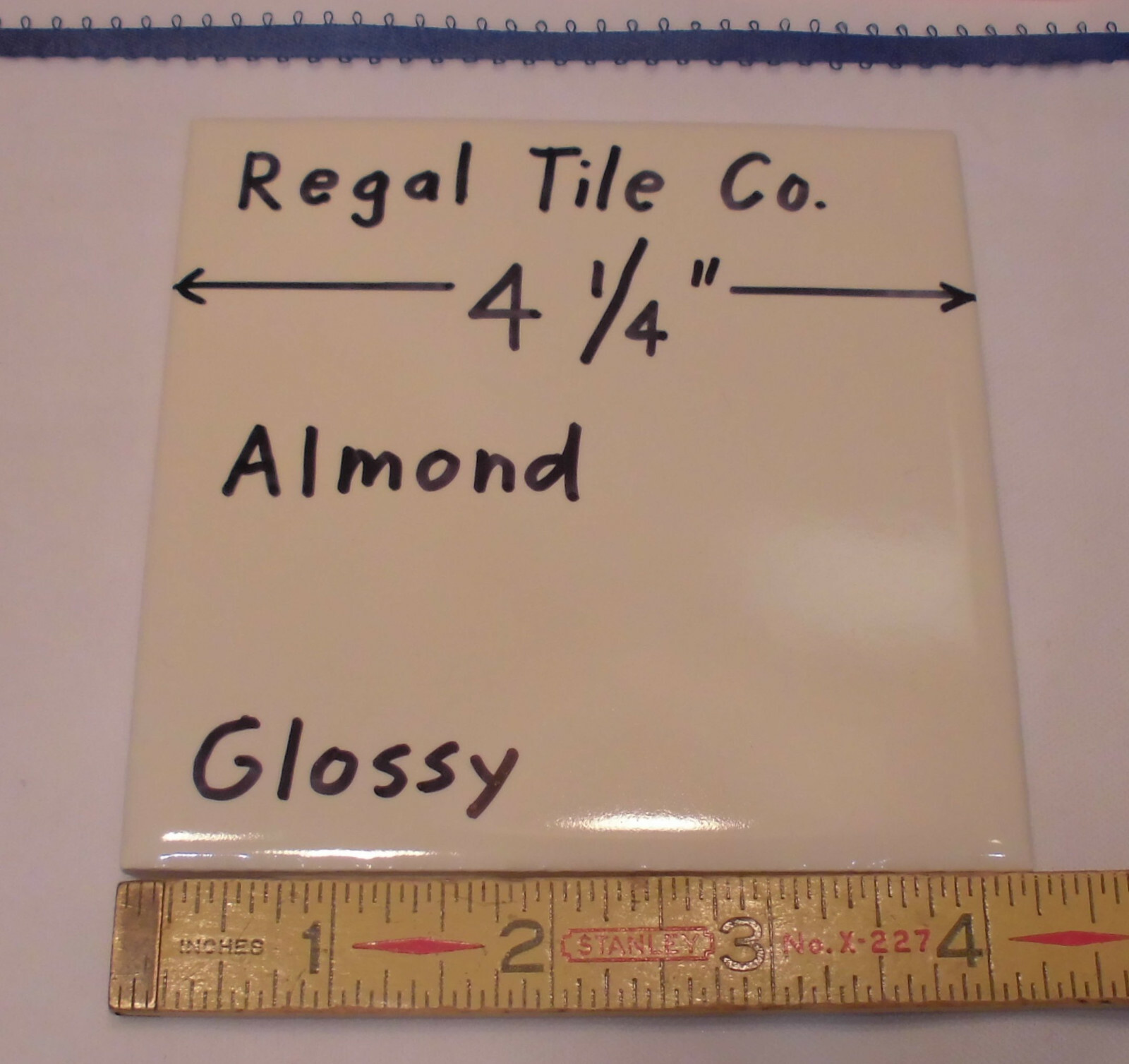 1 pc. Glossy Ceramic Tile *Light Almond* 4-1/4″ by Regal Co. New Stock, USA