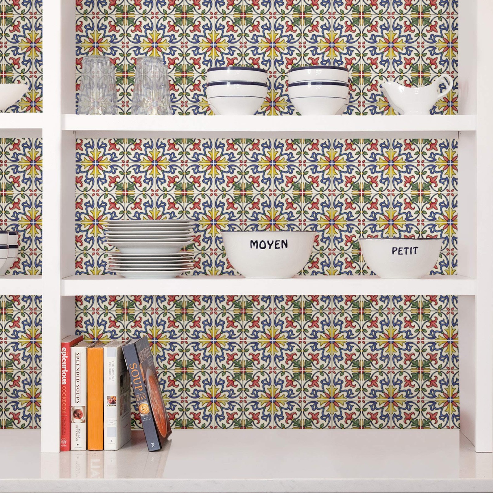 In Home NH2365 Tuscan Peel & Stick Backsplash Tiles, Multi-Color, 4 Piece