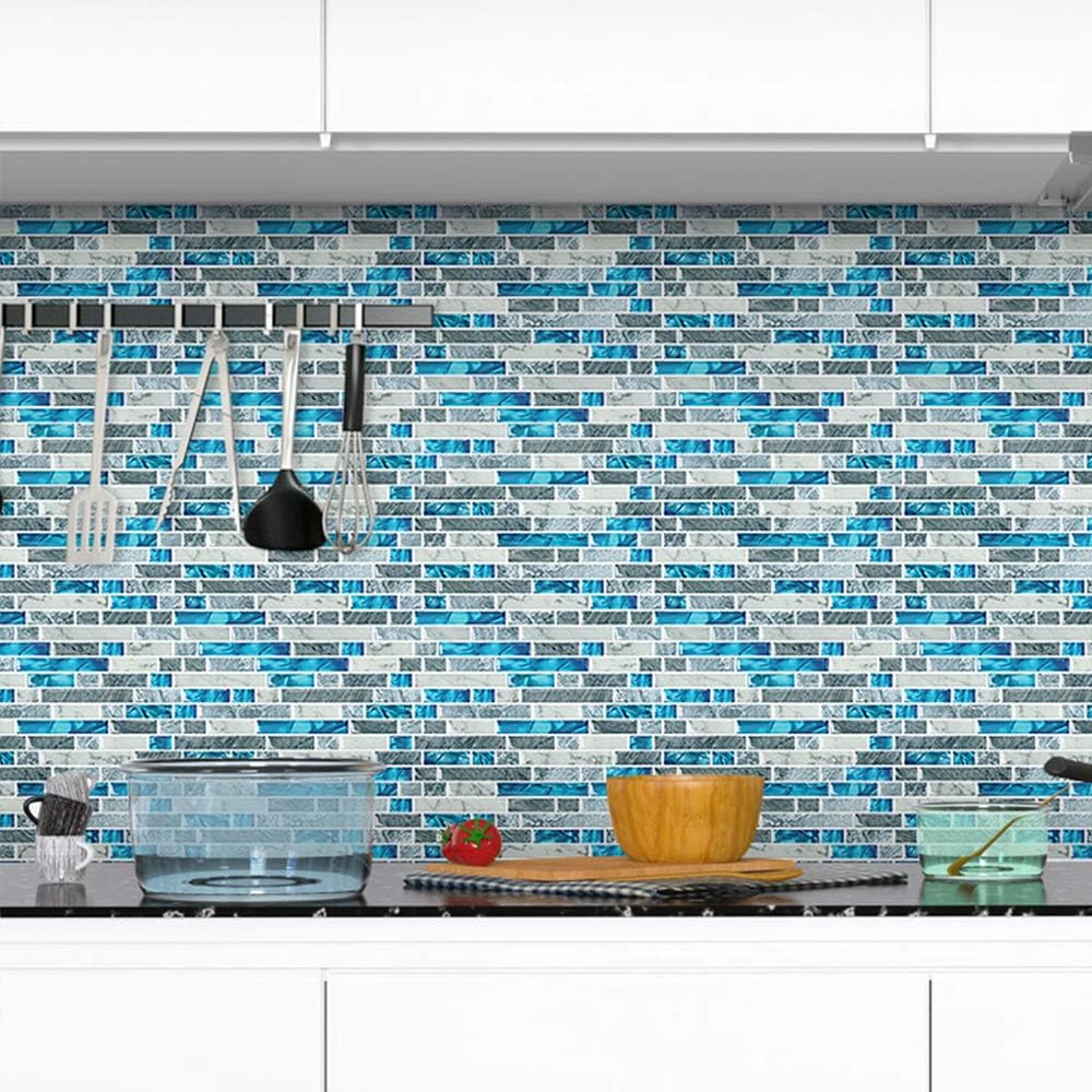 STICKGOO 10-Sheet Peel and Stick Backsplash Tiles Blue, Self Adhesive Kitchen Ba