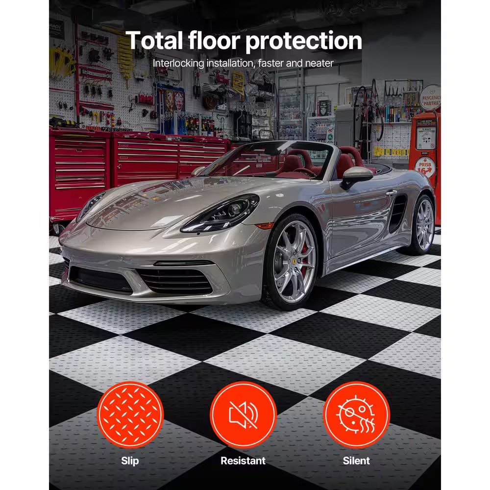 Garage Floor Tiles Interlocking, 8 Pack 20.2 X 20.2 X 0.2 In. Interlocking Modul