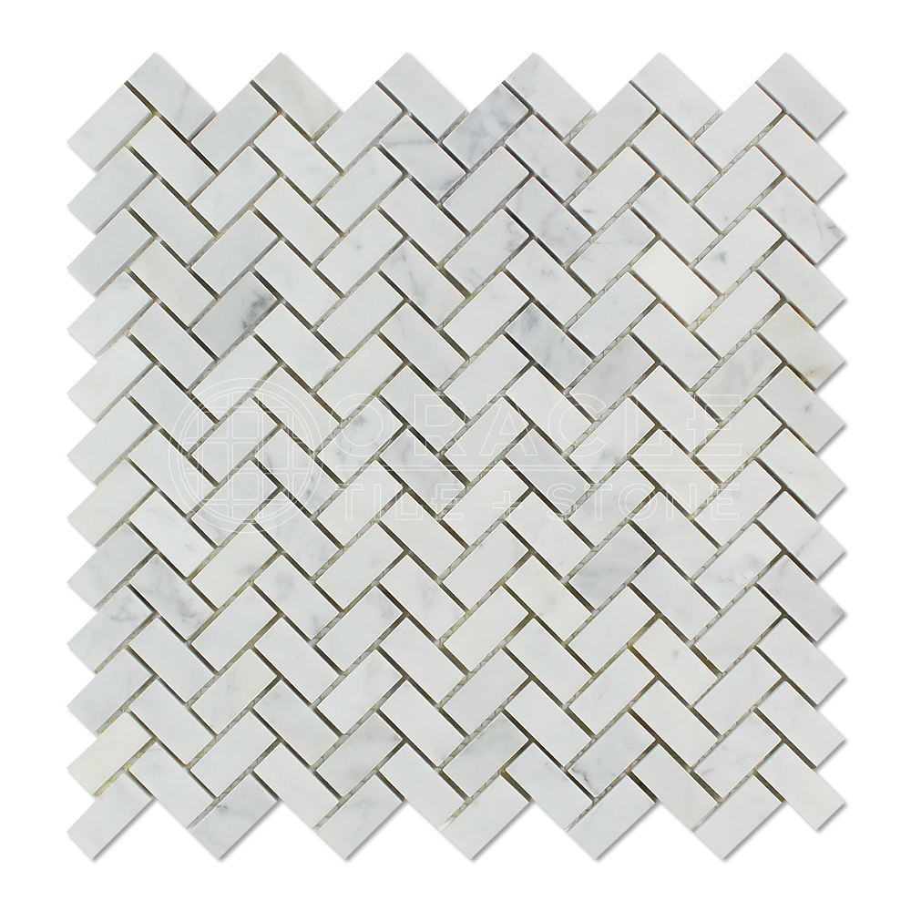 Carrara White Italian (Bianco Carrara) Marble Mini Herringbone Mosaic Tile