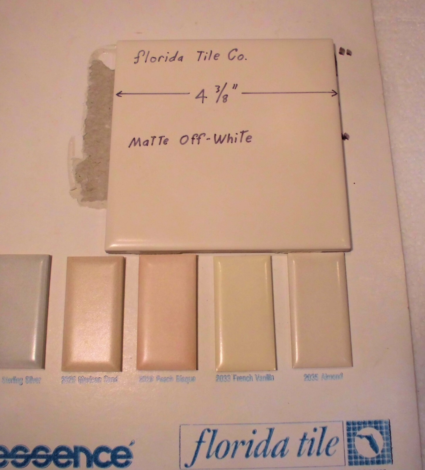 1 pc. Off-White Matte Ceramic Tile: 4-3/8″ by Florida Tile Co. New Old Stock