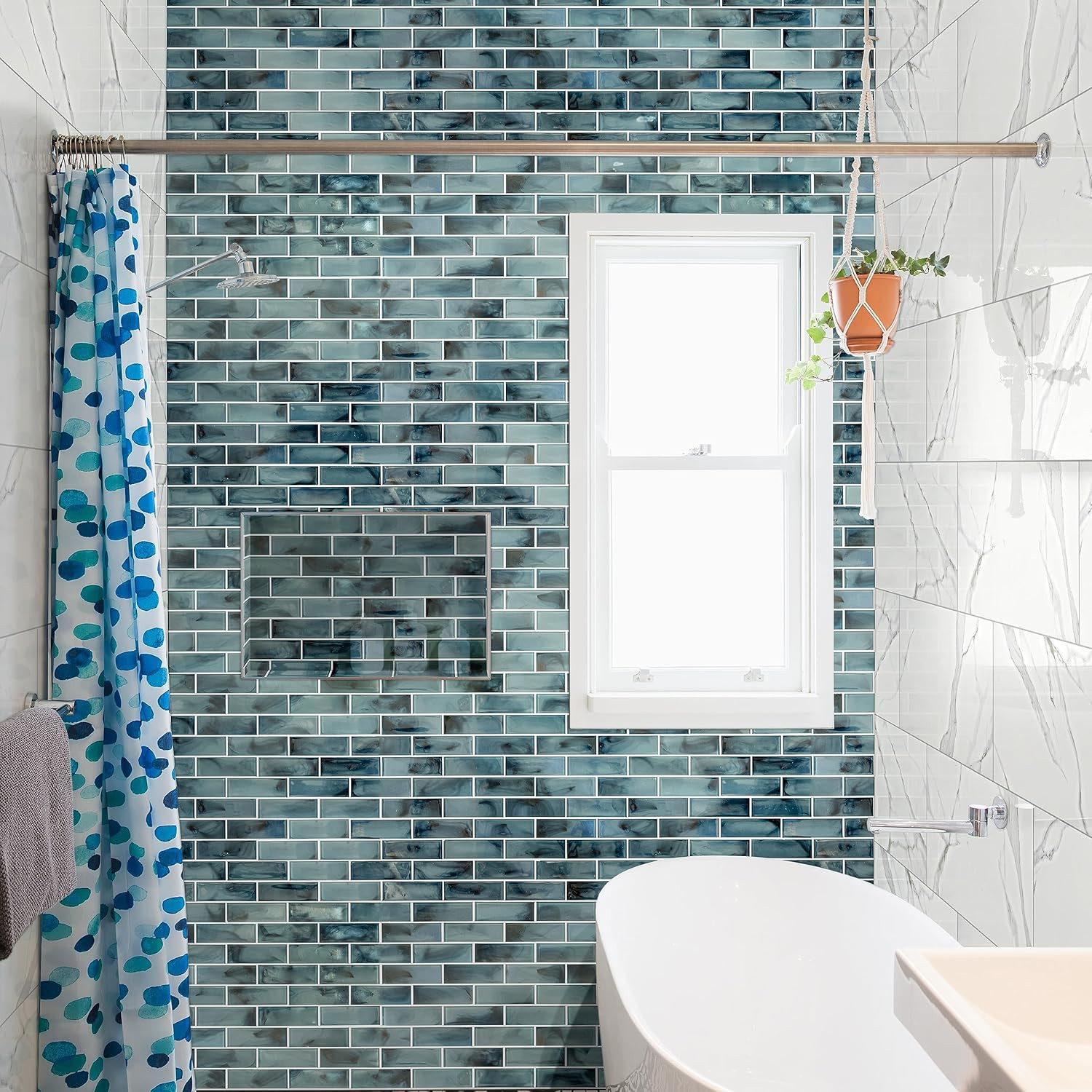 Blue Shimmer Glass Subway Tile 11.75″x11.75″ for Stunning Backsplashes