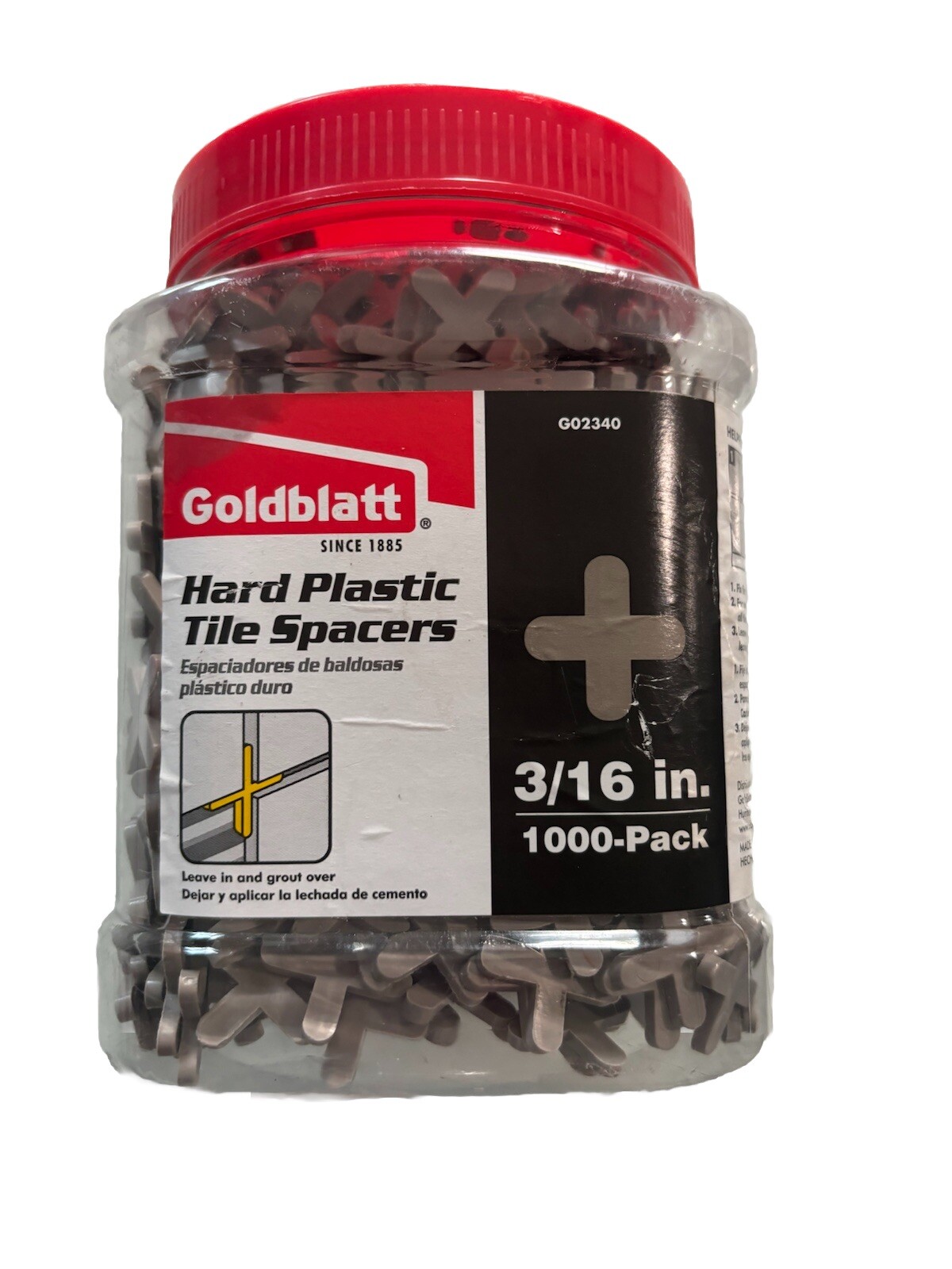 GOLDBLATT HARD PLASTIC 3/16”TILE SPACER 1000 PACK