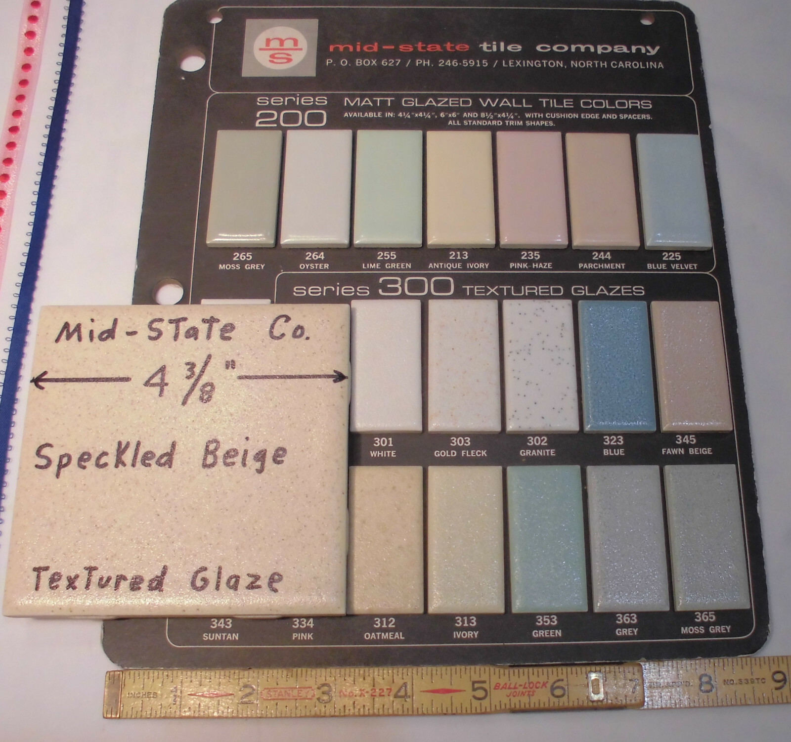 1 pc. *Speckled Beige* Ceramic Tile 4-3/8″ by Mid-State; Matte Lightly Textured
