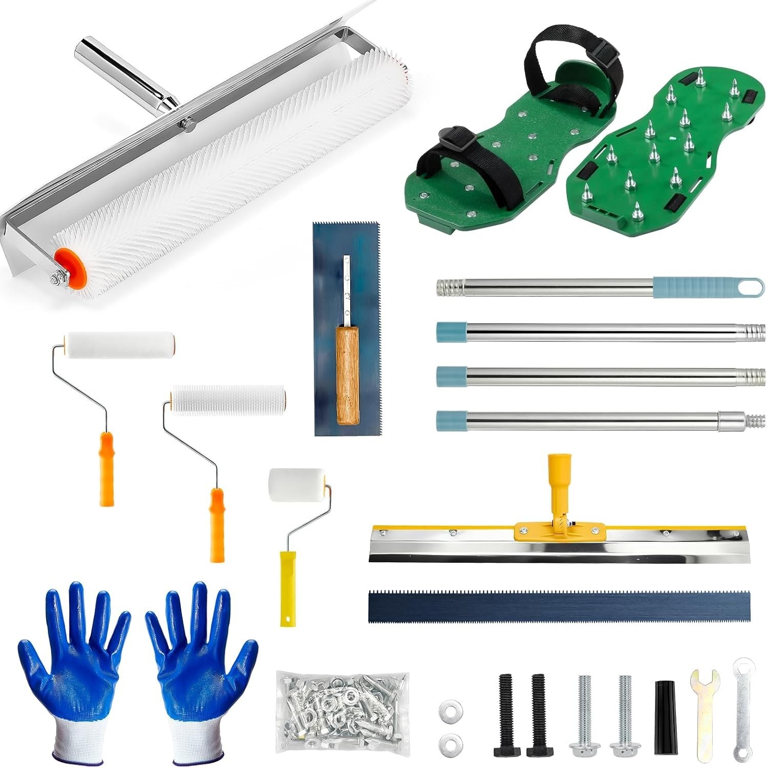 Self Leveling Concrete Tools, Stainless Steel Epoxy Squeegee, Spiked Roller for