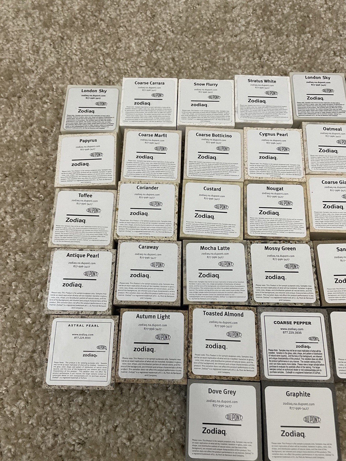 DuPont Zodiaq Quartz 32 Pc 2×2 Countertop Tile Sample Lot Quartz Swatches Corian