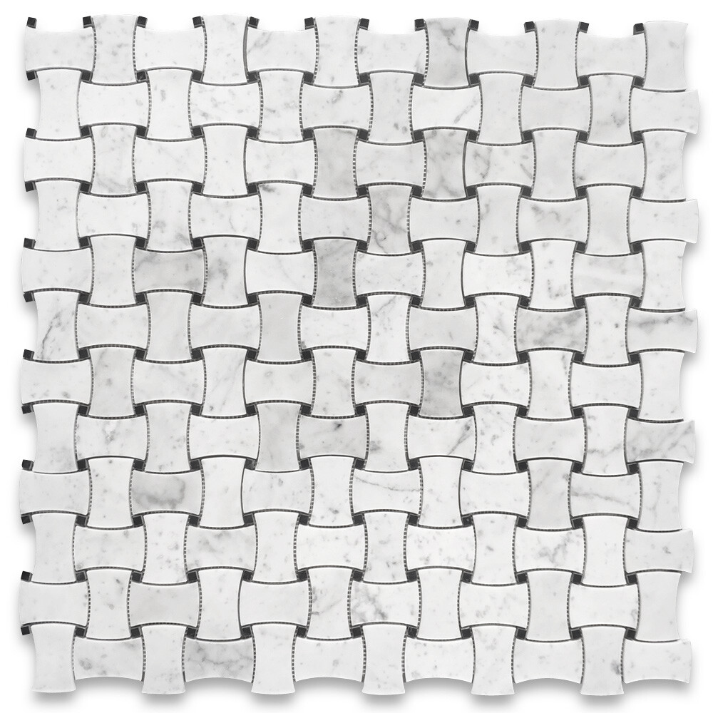 C67W1XP Carrara White Marble Dogbone Wicker Basket Weave Mosaic Tile Polished