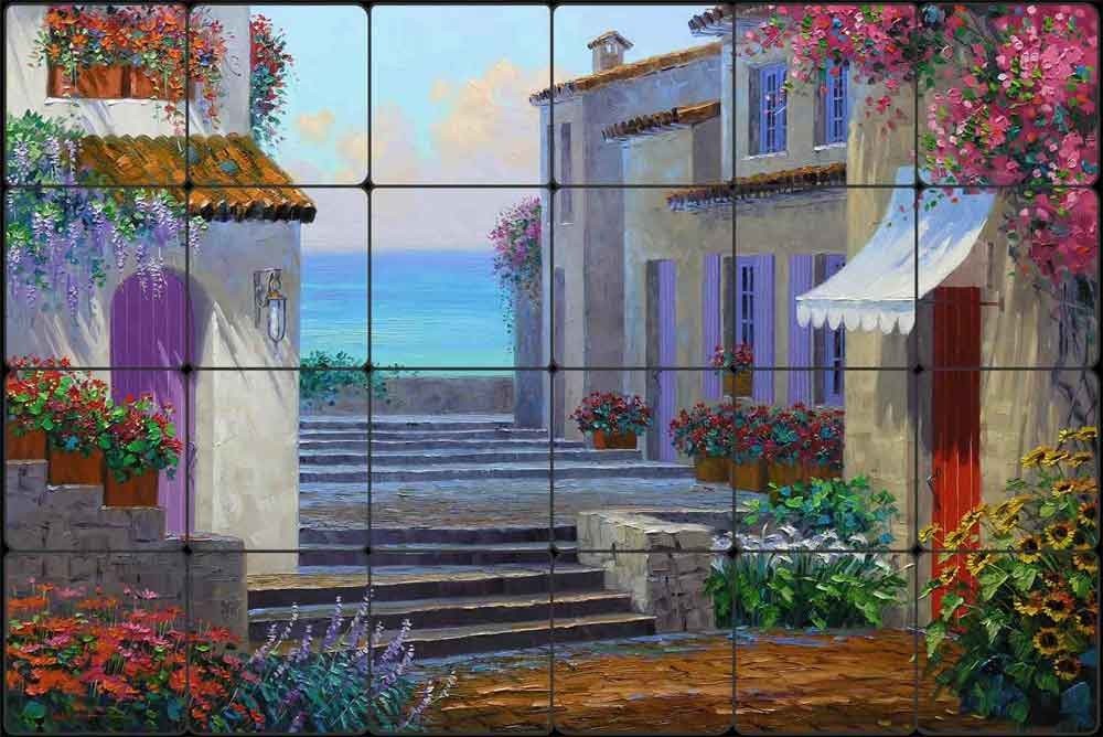 Mediterranean Villa Stone Tile Backsplash Mikki Senkarik Art Mural MSA080