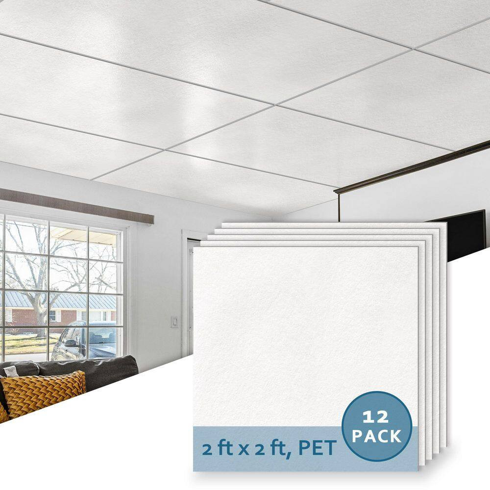 White 2 Ft. X 2 Ft. PET Waterproof Decorative Felt Panel Classic Acoustic Lay-In
