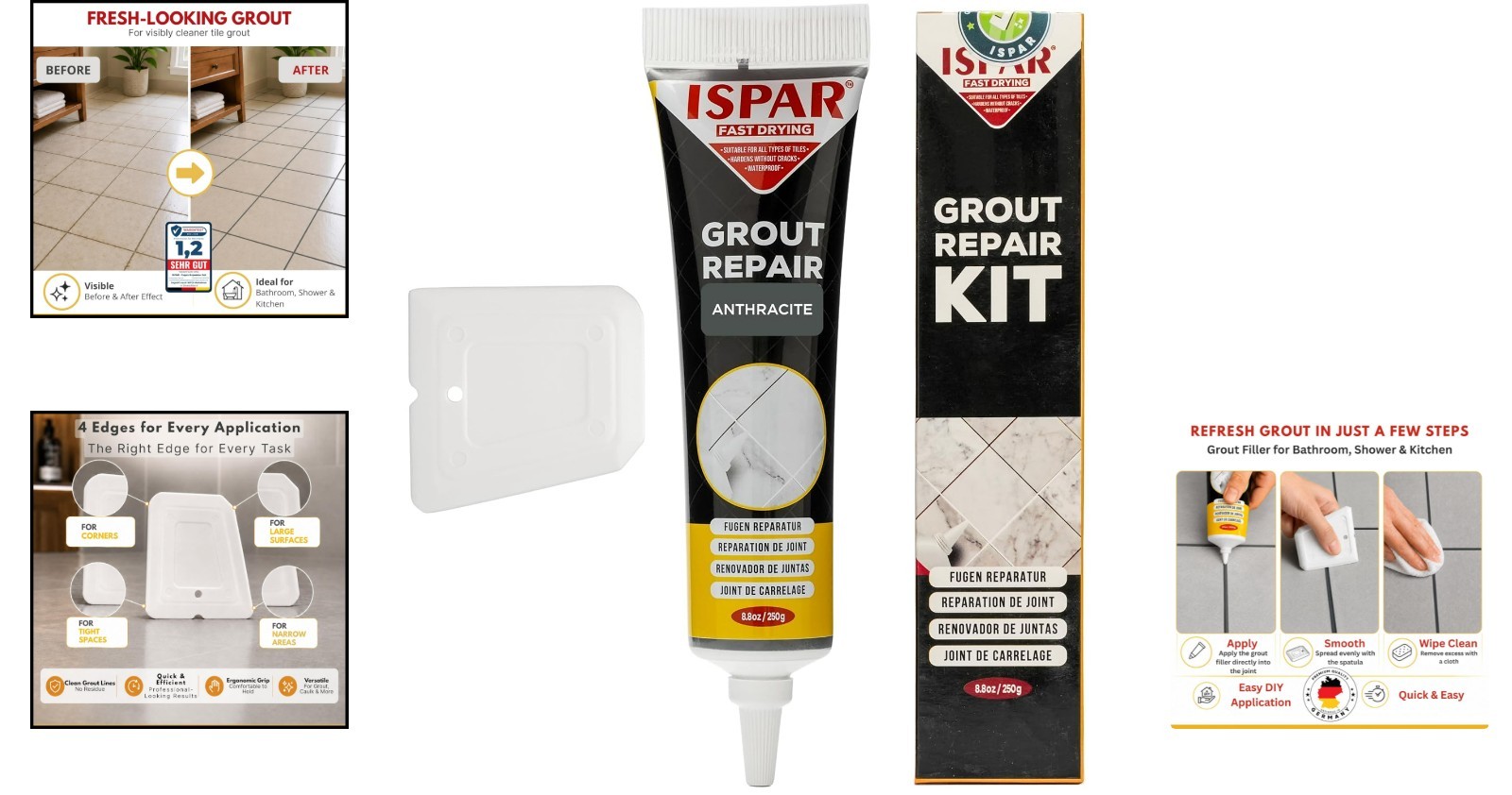 Pre-Mixed Dark Gray Grout Repair Paste for Ceramic & Porcelain Tiles – 8.8 oz