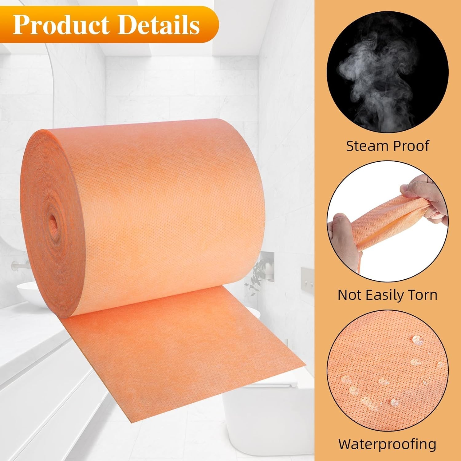 Waterproof Membrane Band Roll,Shower Waterproofing 5IN x 50ft, Orange