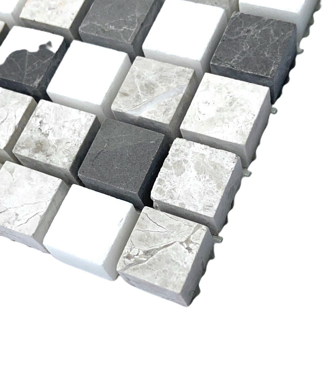 5/8″ x 5/8″ White,Emperador, Gray Marble Mix Collection Mosaic On 4×4 Mesh-mount