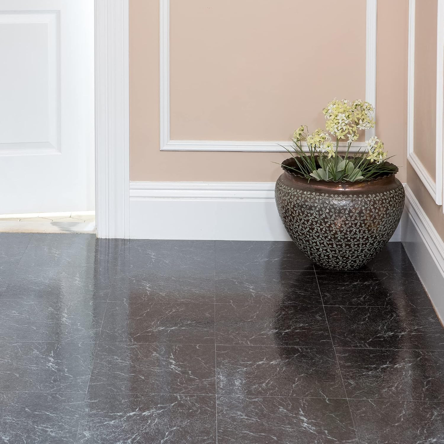 Sterling Self Adhesive 12-Inch Vinyl Floor Tiles, 20 Tiles – 12″ X 12″, Black