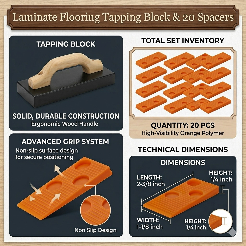 Premium Heavy-Duty Laminate Flooring Tapping Block & Spacer Set