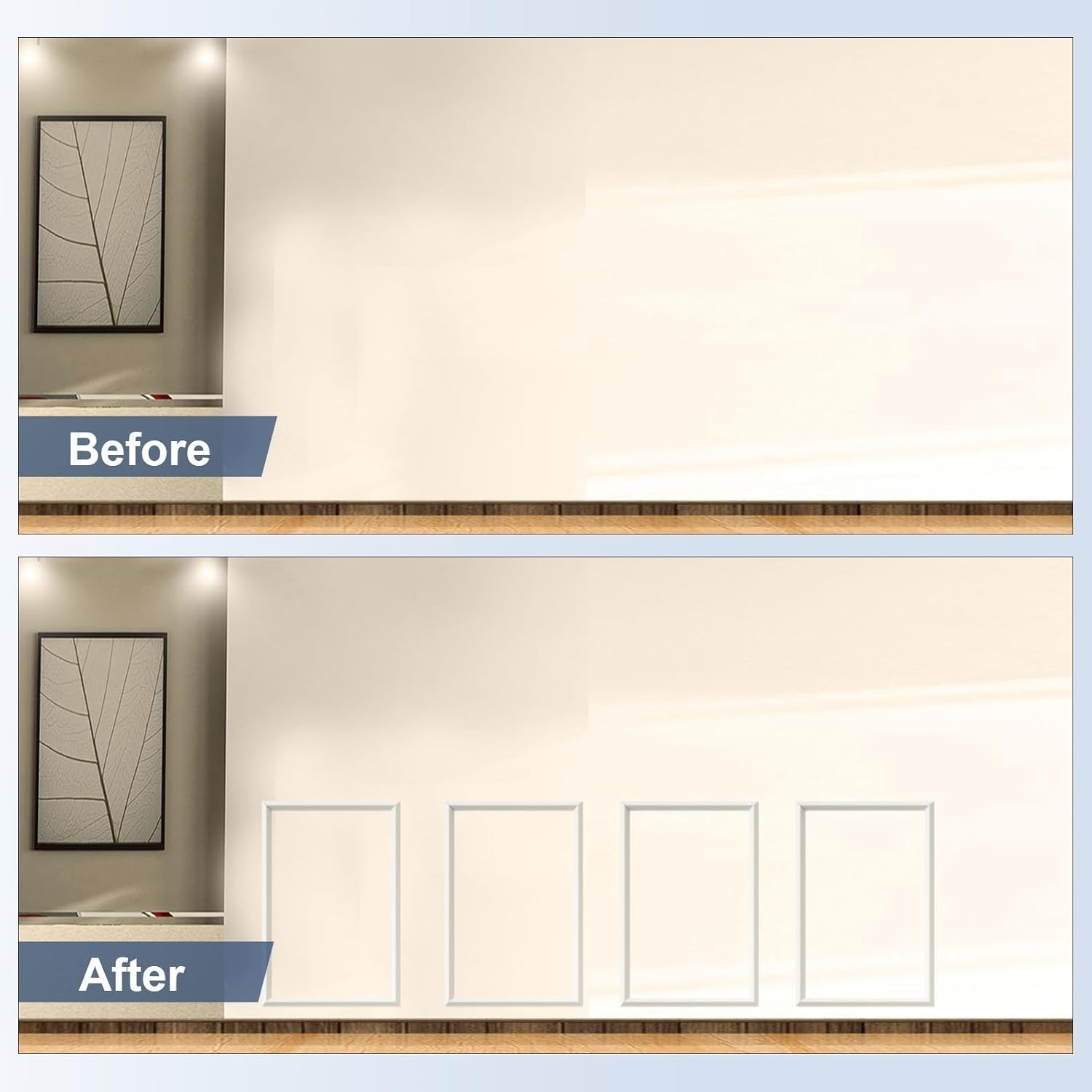 4 Set Peel and Stick Wall Molding Trim Kit, 16″ x24″ Premade Wainscoting Pane…