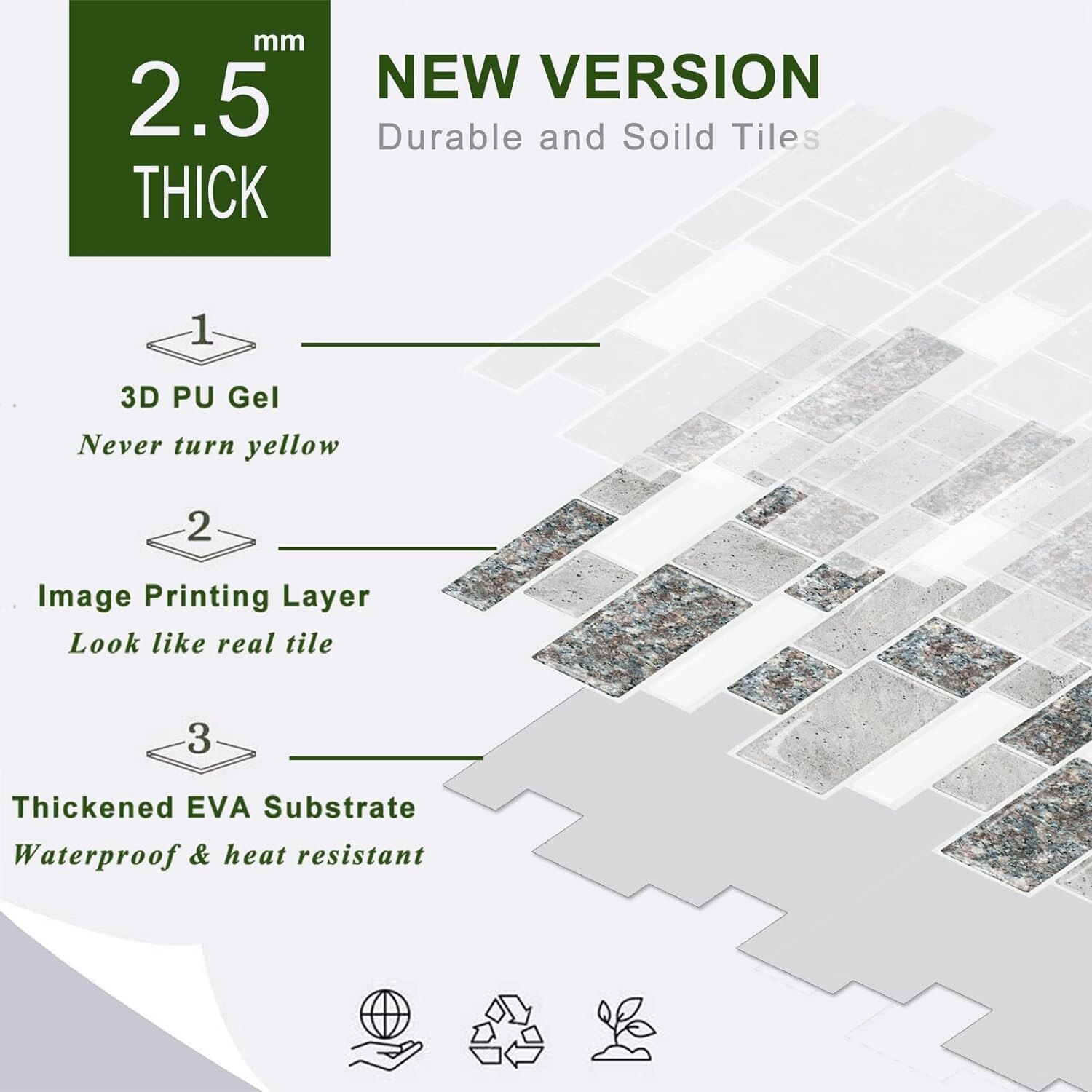 Thicker Grey Granite Backsplash Tiles – Waterproof Self-Adhesive Design