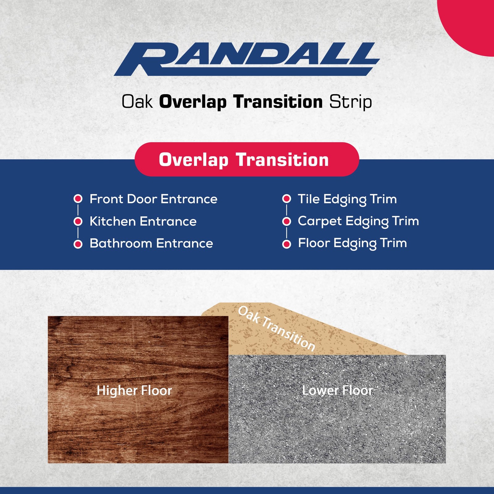 Oak Overlap Edge Floor Transition Strip, 4-1/8″ Wide x 36″ Long, Red Oak Wood