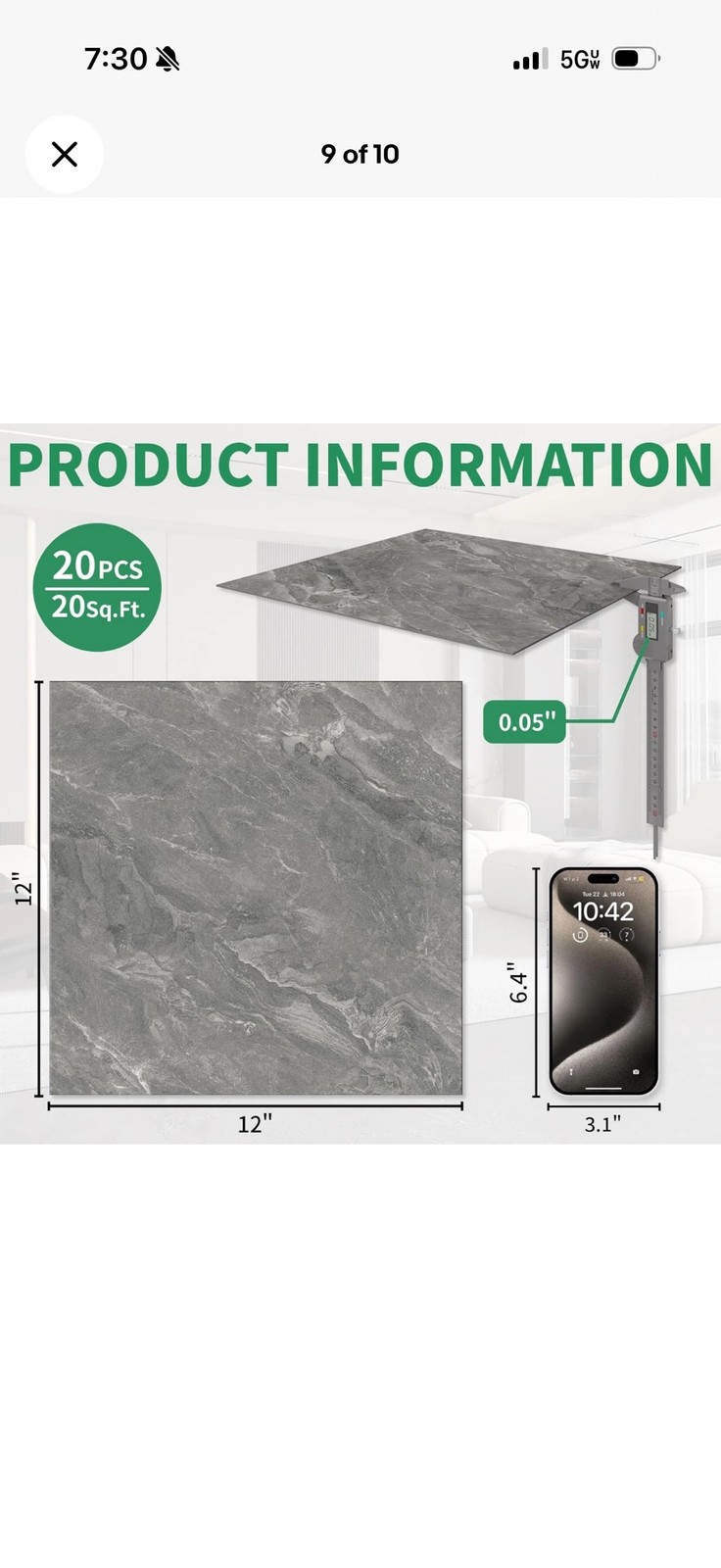 20pc Peel and Stick Vinyl Floor Tiles 12×12 Self Adhesive Flooring Black