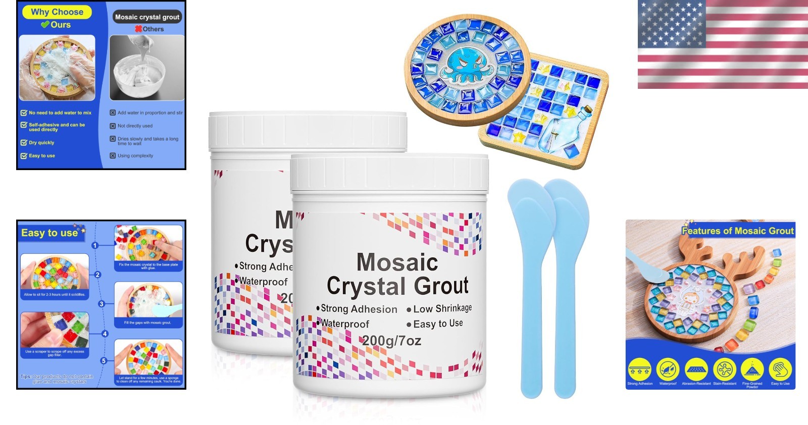 Mosaic Crystal Grout Kit with Scraper for DIY Tile Crafts Waterproof 14oz