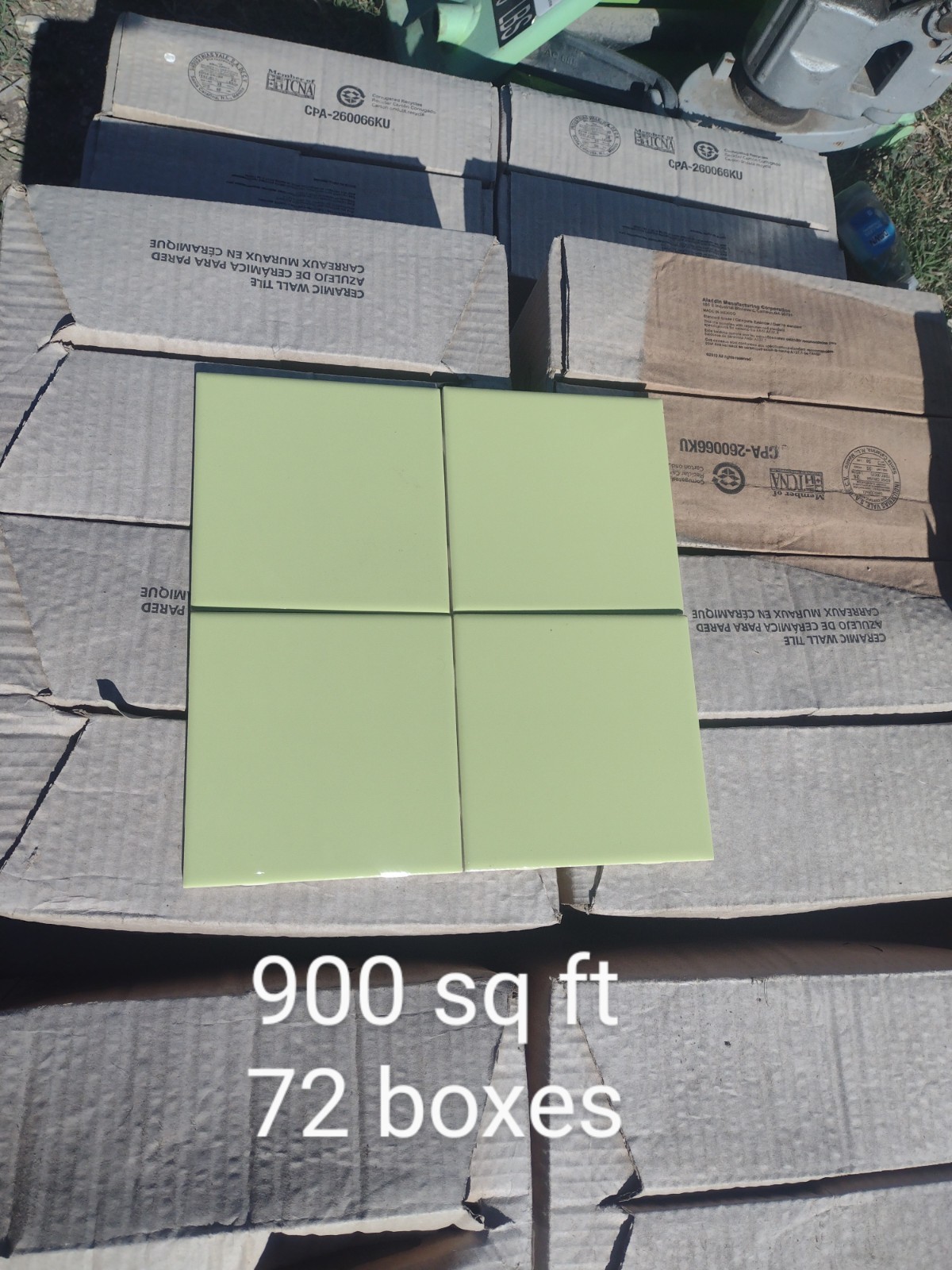 12 Tiles (3 ft²) – Glossy Lime Green 6 x 6 Ceramic Subway Tile.Vintage/Retro