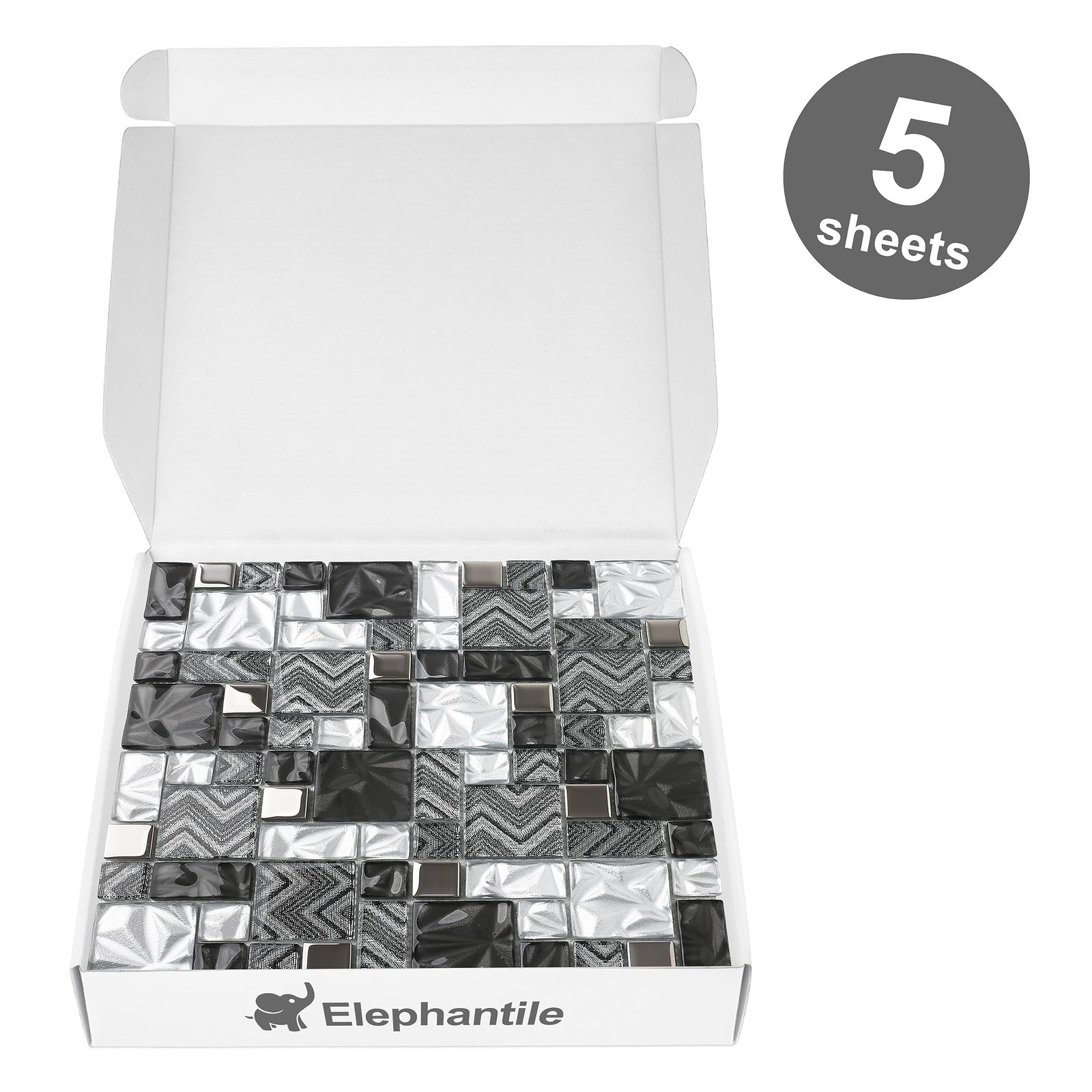 Elephantile Black & White Glass Tiles Kitchen Bathroom Wall Backsplash Mosaic…