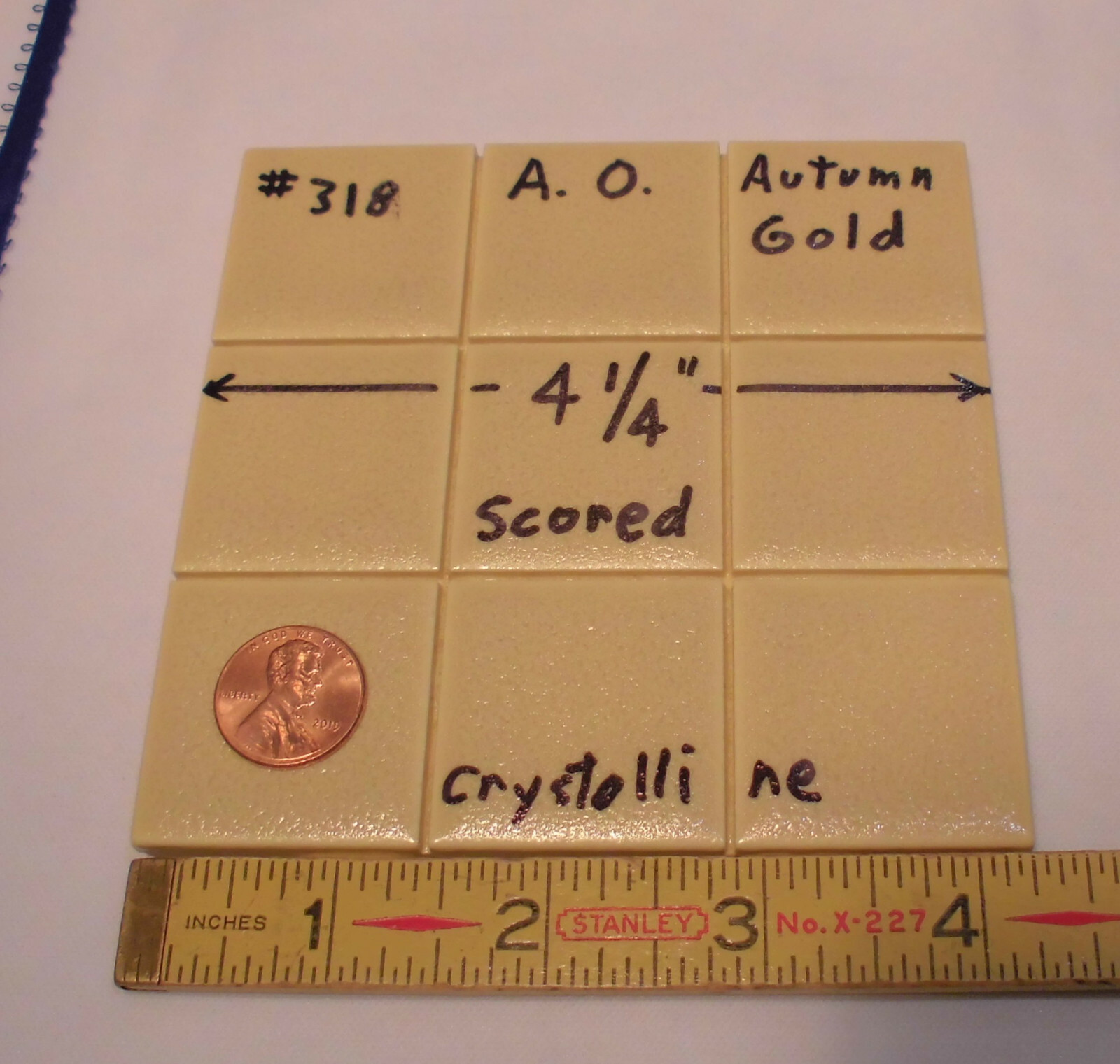 1 pc. 4-1/4″ Ceramic Tile *Autumn Gold* Scored 9ths: Crystalline, American Olean