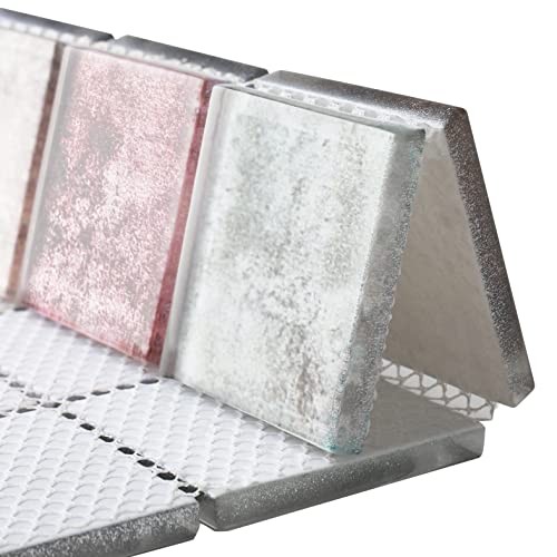Antique 2” x 2” Glass Squared Tile Glazed Red Grey Grid Mosaic Multicolor