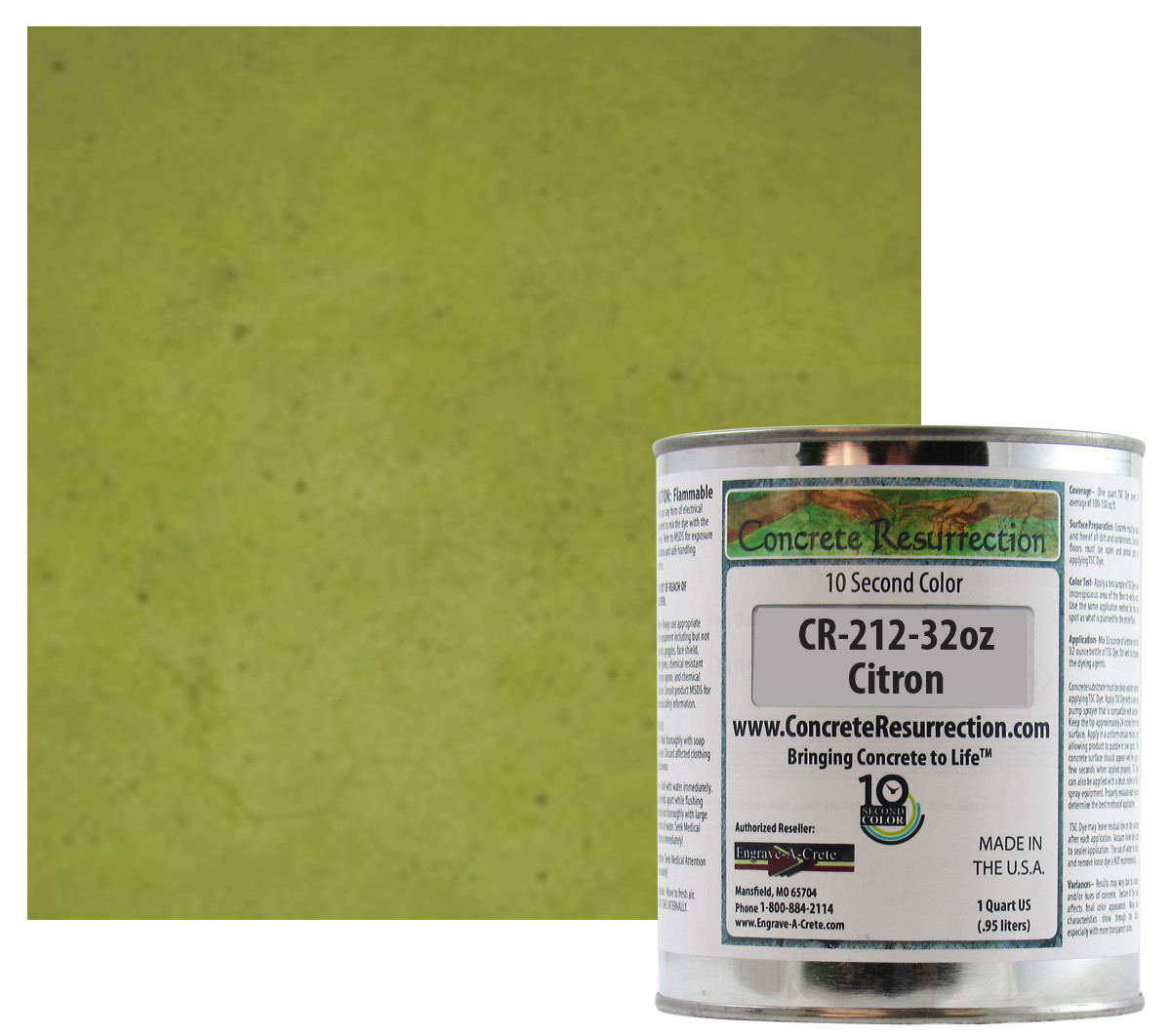 Fast Drying Concrete Stain-Professional-Easy to Use 100-150sq ft Citron
