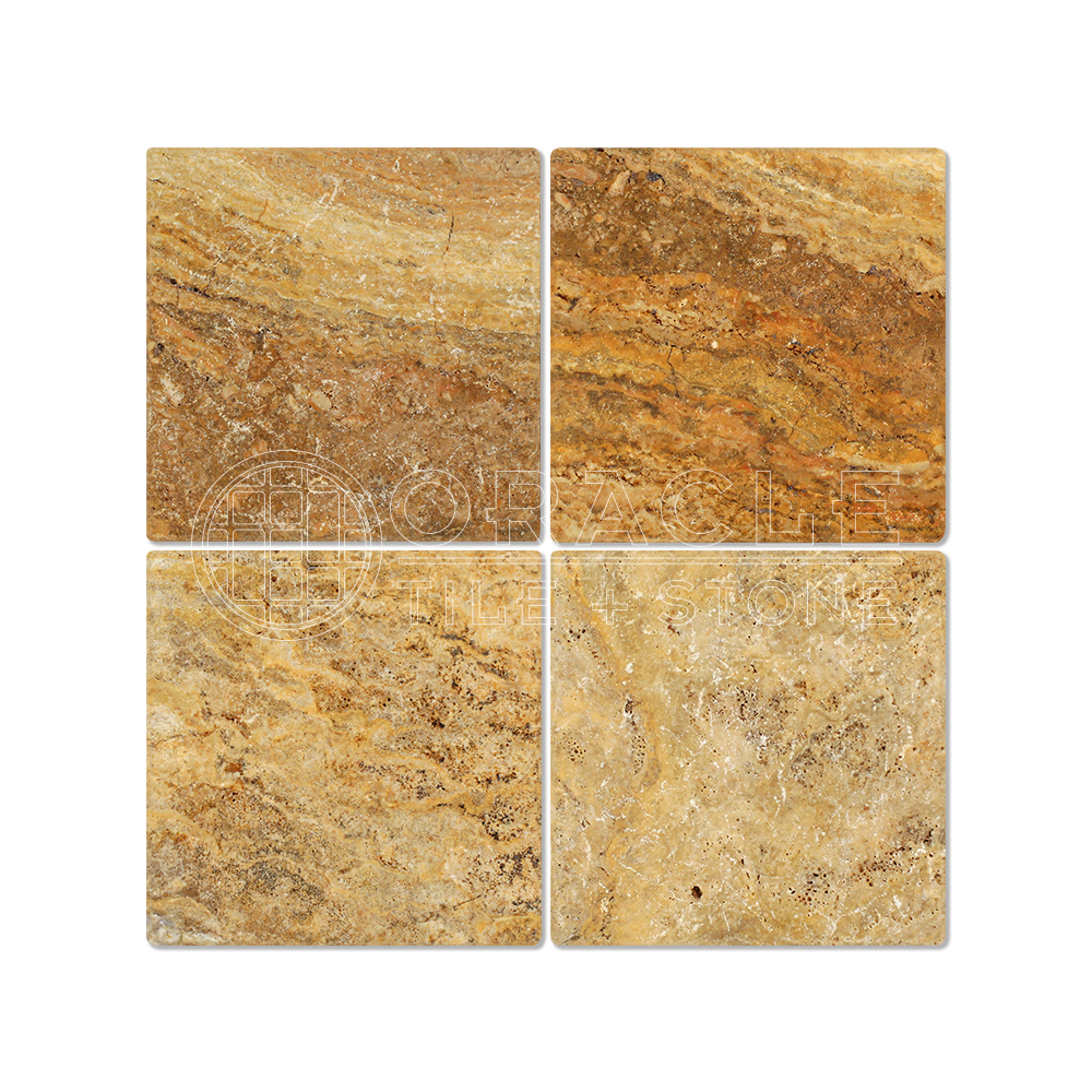 Scabos Travertine 12″ X 12″ Field Tile, Tumbled