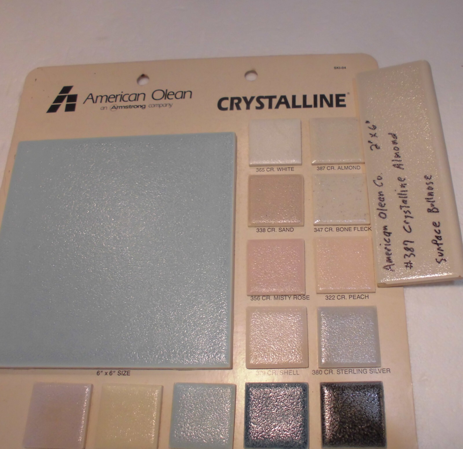 1 pc. Ceramic Bullnose Tile 2” X 6” #387 Crystalline Almond by American Olean