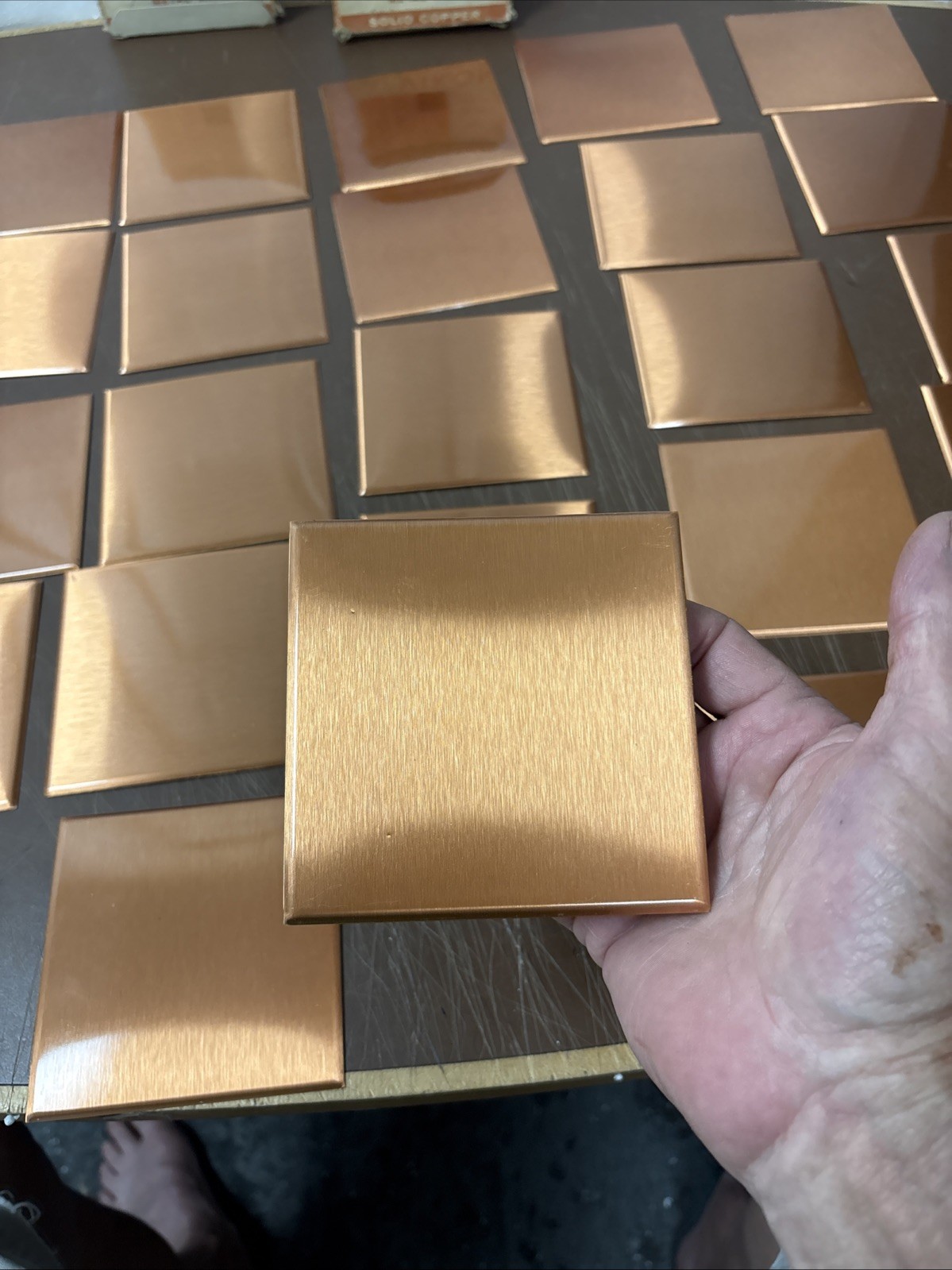 24 COPPER Square Tile 4 1/4” Square Vintage Smooth Brushed Kitchen Bathroom