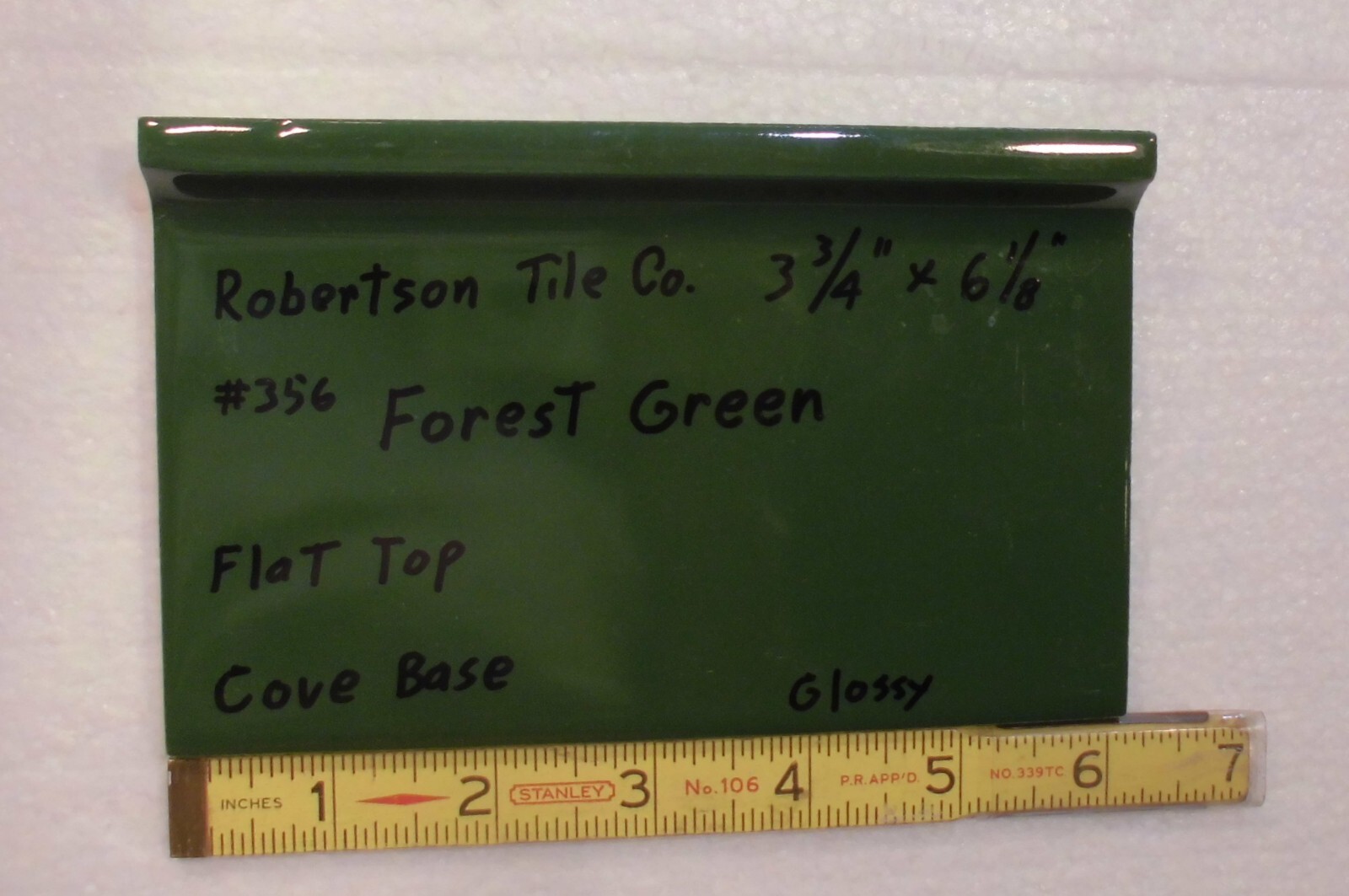 1 pc. Forest Green 4” X 6” Ceramic Cove Base Tile by Robertson Co. Stack-on-Top