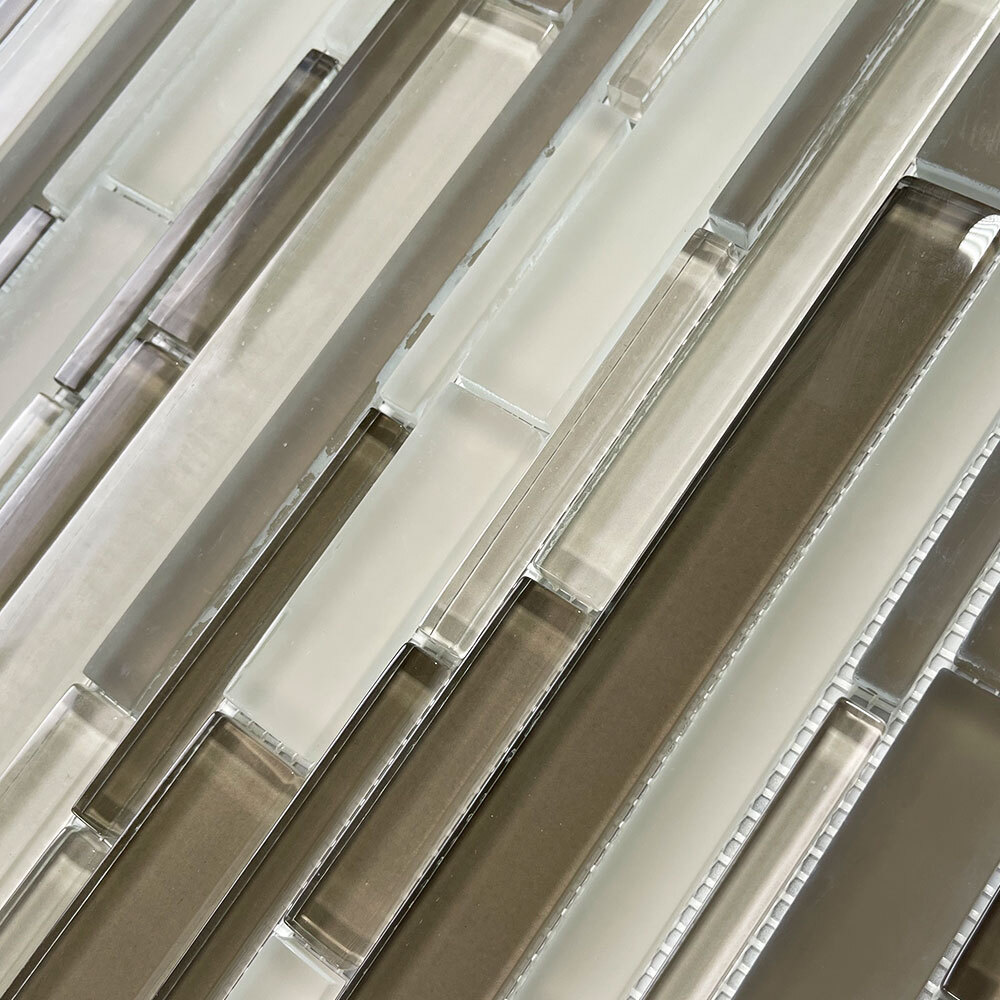 A78001 Glass Mosaic Tile Beige Blends Glass Random Strip Modern Brick Tile