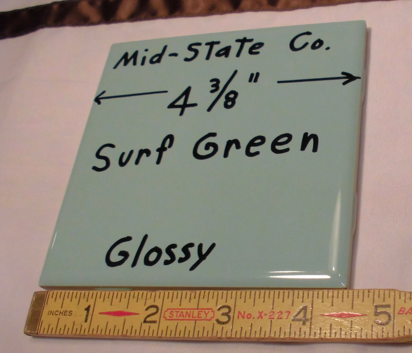 1 pc. Vintage Ceramic Tile *Surf Green* 4-3/8″ by Mid-State Tile Co. (NOS)