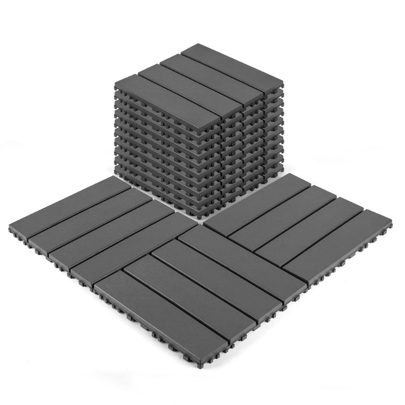 44-Pack Plastic Interlocking Decking Tiles, 12×12 Inches, Dark Gray