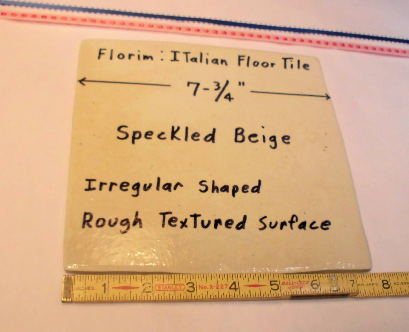 1 pc. Ceramic *Speckled Beige* Ceramic Floor Tile; Rough Textured 7-3/4″ Italian