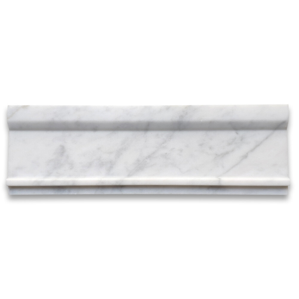 C03H Carrara White Marble 4×12 Plaza Trim Molding Baseboard Edging Honed
