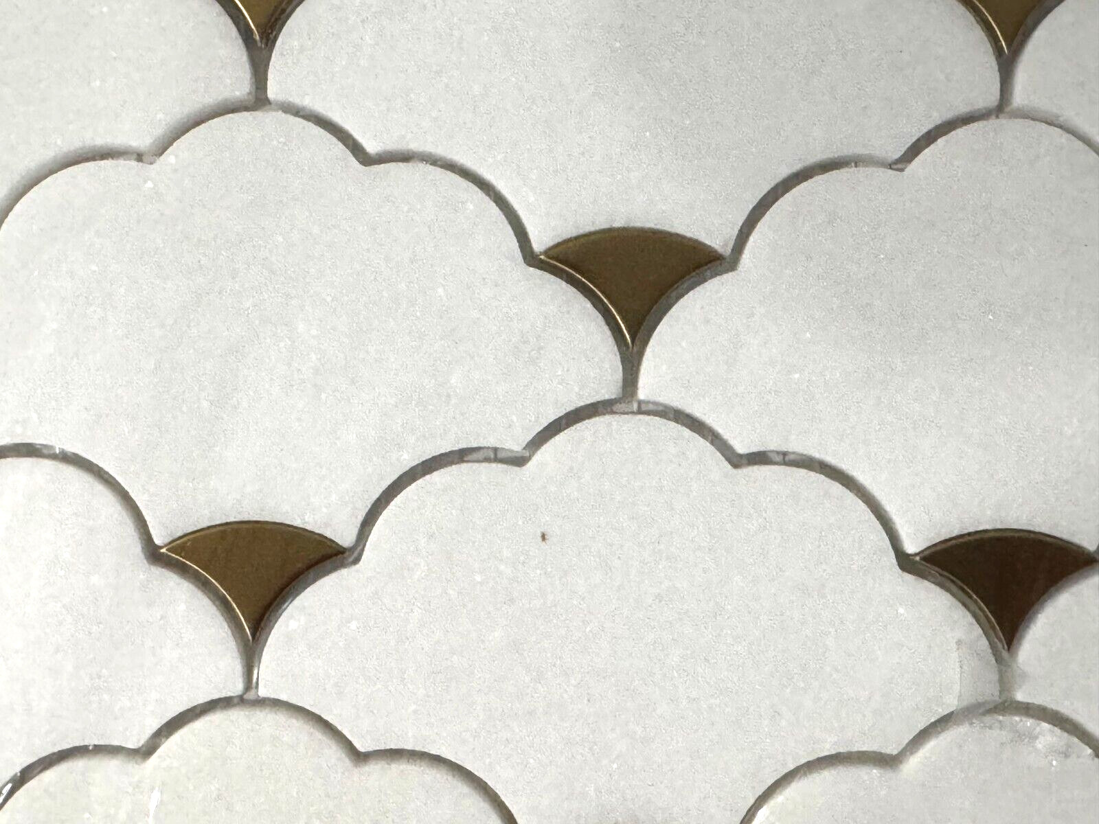 S66 White/Gold Marble Wave Mosaic Tile Kitchen Bathroom Polished, 7 sheets