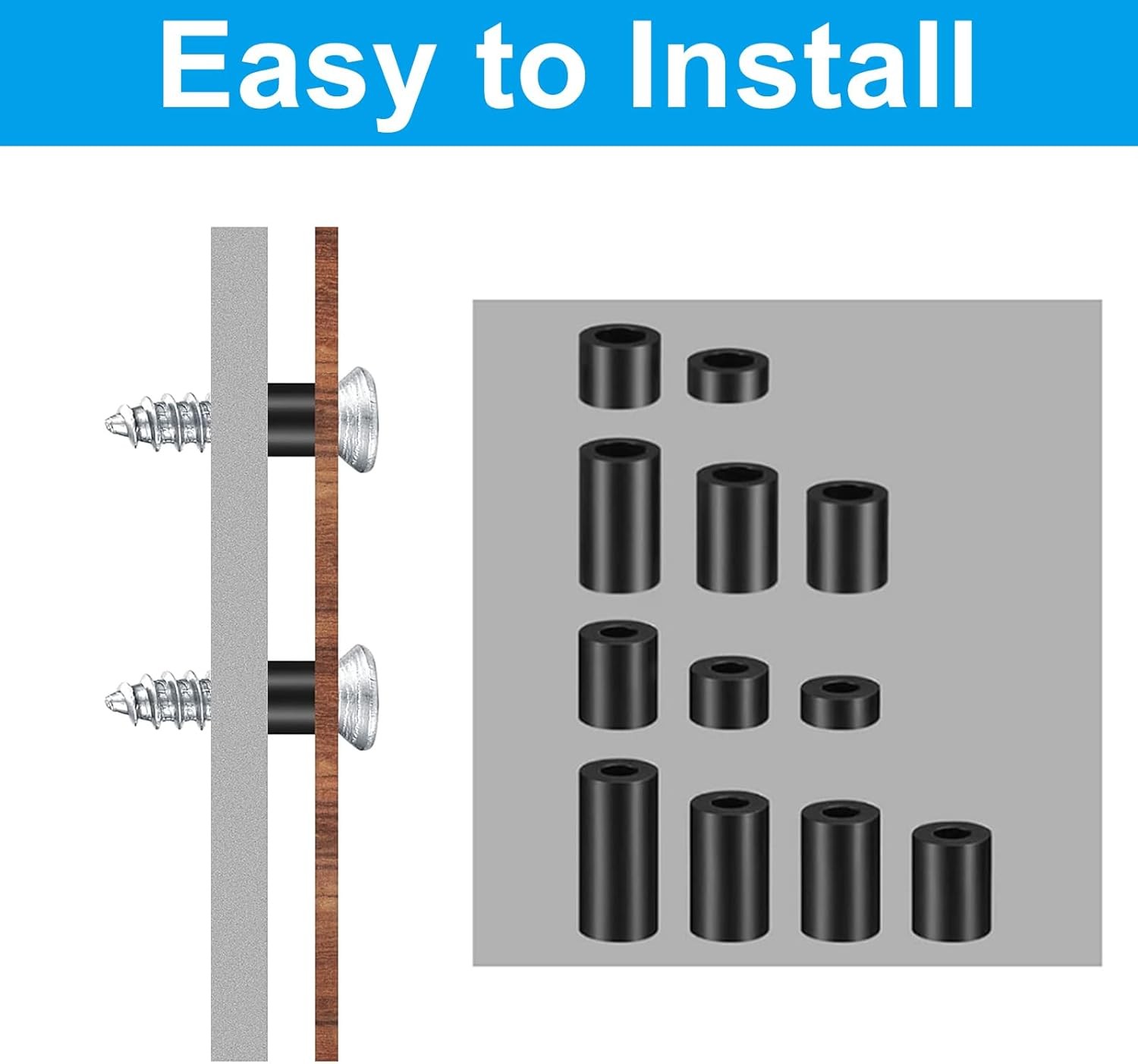 PATIKIL M6 M8 Nylon Spacer, 81Pcs Round Spacer Standoff Non-Threaded Black